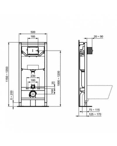 Инсталляция Ideal Standard Prosys R0309AA для унитаза с клавишей смыва Хром