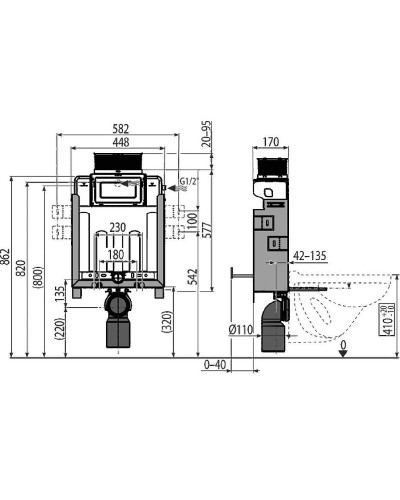 Инсталляция Alcaplast Renovmodul AM119/850 для подвесного унитаза без клавиши смыва