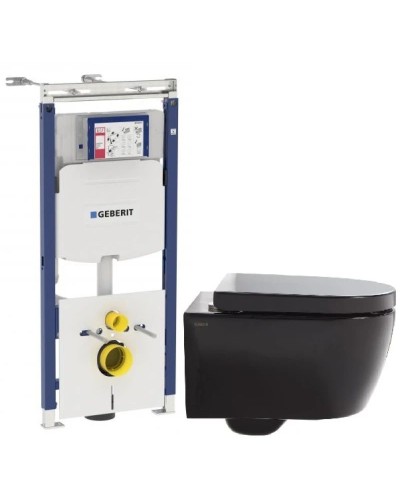Комплект подвесной унитаз SSWW CT2038BLACK + система инсталляции Geberit 111.362.00.5