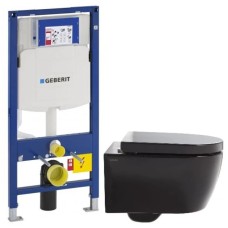 Комплект подвесной унитаз SSWW CT2038BLACK + система инсталляции Geberit 111.300.00.5