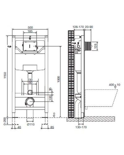 Комплект подвесной унитаз Bien Dune DNKA052N1VP0W3000 + система инсталляции Jacob Delafon E5504-NF + E4326-CP