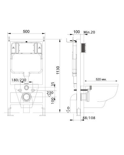 Инсталляция Aquatek Standart 50 INS-0000012 для унитаза без клавиши смыва