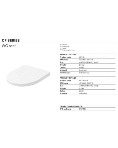 Комплект подвесной унитаз Toto CF CW132Y#NW1 + VC130 + система инсталляции Tece 9300302 + 9240921