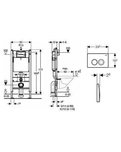 Инсталляция Geberit Duofix Delta UP100 458.124.21.1 для унитаза с клавишей смыва Хром