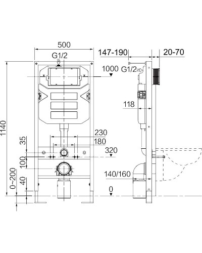 Инсталляция Ceramica Nova Envision CN1002B для унитаза с Черной матовой клавишей смыва
