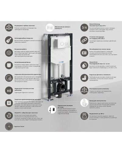 Инсталляция WasserKRAFT Aller 10TLT.010.ME.WH01 для унитаза с Белой клавишей смыва