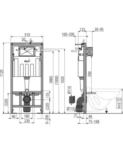 Комплект подвесной унитаз Creavit Bull BL320-11CB00E-0000 + KC0603.01.0000E + система инсталляции AlcaPlast AM101/11203:1RUSSETM70