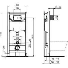 Инсталляция Ideal Standard Prosys TT00007/115A6 для унитаза с Черной матовой клавишей смыва