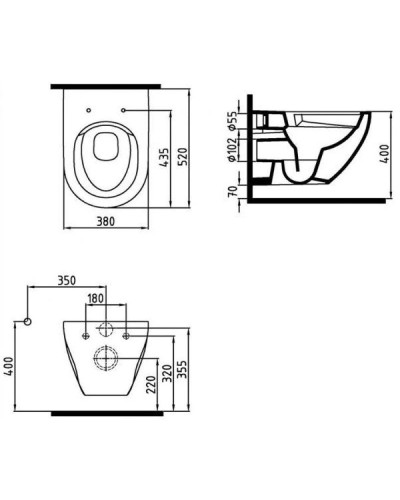Комплект подвесной унитаз Bien Dune DNKA052N1VP0W3000 + система инсталляции Villeroy & Boch 92246100 + 92249068