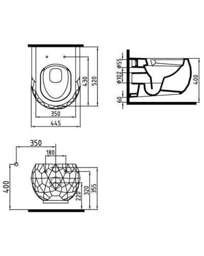 Комплект подвесной унитаз Bien Pent PNKA052N1VP0W3000 + система инсталляции Villeroy & Boch 92246100 + 92249068