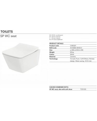 Комплект подвесной унитаз Toto SP CW532Y + TC512F + система инсталляции Villeroy & Boch 92246100 + 92249068
