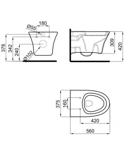 Комплект подвесной унитаз Noken Hotels N399999901 + N356330439 + система инсталляции Villeroy & Boch 92246100 + 92249068