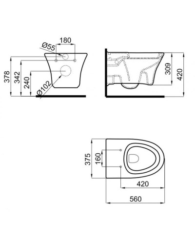 Комплект подвесной унитаз Noken Hotels N399999901 + N3563304391 + система инсталляции Jacob Delafon E24156-NF + E20859-7-BMT