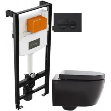 Комплект подвесной унитаз SSWW CT2038BLACK + система инсталляции Jacob Delafon E24156-NF + E20859-7-BMT