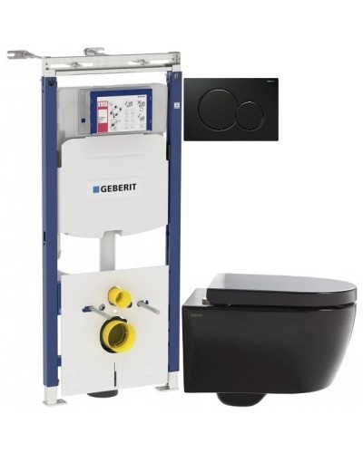 Комплект подвесной унитаз SSWW CT2038BLACK + система инсталляции Geberit 111.362.00.5 + 115.770.DW.5