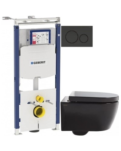 Комплект подвесной унитаз SSWW CT2038BLACK + система инсталляции Geberit 111.362.00.5 + 115.882.DW.1
