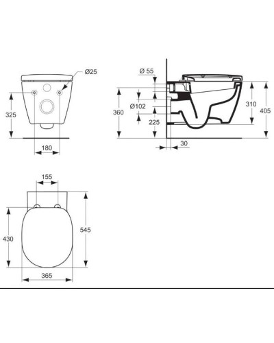 Комплект подвесной унитаз Ideal Standard Connect E803501 + E712701 + система инсталляции Geberit 111.300.00.5 + 115.770.21.5 + 111.815.00.1
