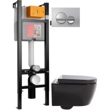 Комплект подвесной унитаз SSWW CT2038BLACK + система инсталляции Jacob Delafon E33131RU-NF + E20859-CP-MTC