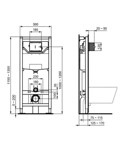 Комплект подвесной унитаз K819501 + система инсталляции  R020467 + R0115A6 Ideal Standard Prosys Connect Air K819501PAA6115