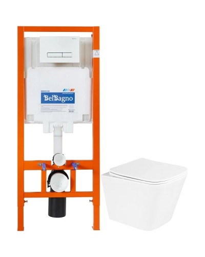 Комплект подвесной унитаз BelBagno Due BB3103CHR/SC + система инсталляции BelBagno BB002-80 + BB018-GV-BIANCO