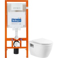 Комплект подвесной унитаз BelBagno Loto BB070CHR/SC + система инсталляции BelBagno BB002-80 + BB018-GV-BIANCO