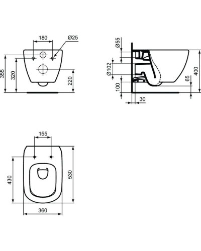 Комплект подвесной унитаз Ideal Standard Tesi T0079V3 + T3527V3 + система инсталляции Grohe 38811kf0