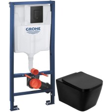 Комплект подвесной унитаз BelBagno Ardente-C BB3202CHR-MB + BB3202SC-MB + система инсталляции Grohe 38811kf0