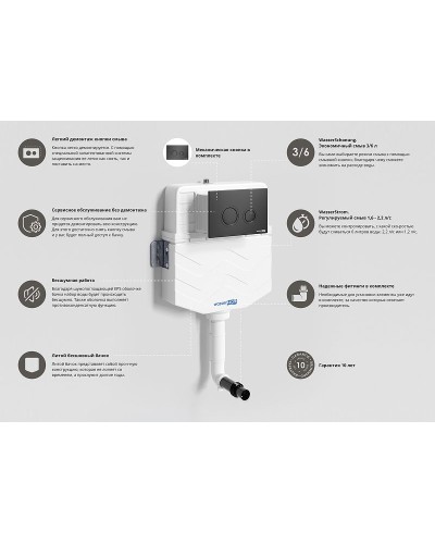 Смывной бачок WasserKRAFT Aller 10TLT.031.ME.MB01 для унитаза с Черной матовой клавишей смыва