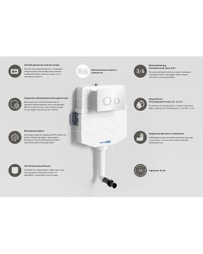 Смывной бачок WasserKRAFT Aller 10TLT.031.ME.WH01 для унитаза с Белой клавишей смыва