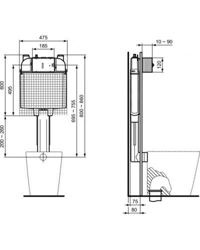 Смывной бачок скрытого монтажа Ideal Standard Prosys Frame 80 M R014767