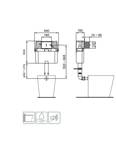 Смывной бачок скрытого монтажа Ideal Standard Prosys Frame 150 M R014167
