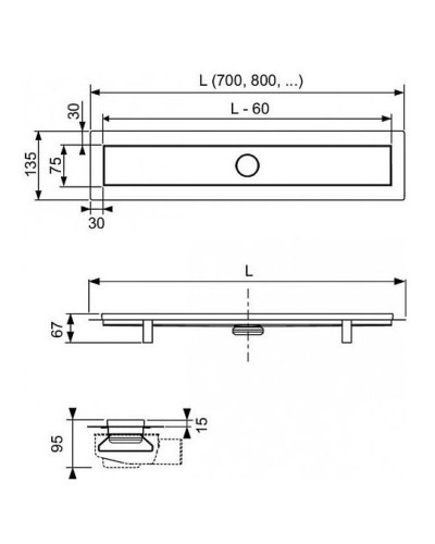 Душевой лоток Tece Linus 70 15100079 с решеткой straight Хром