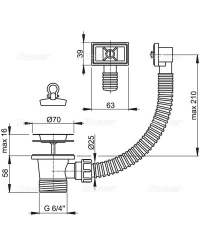 Выпуск для кухонной мойки Alcaplast A331 Нержавеющая сталь