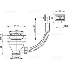 Выпуск для кухонной мойки Alcaplast A38 Нержавеющая сталь