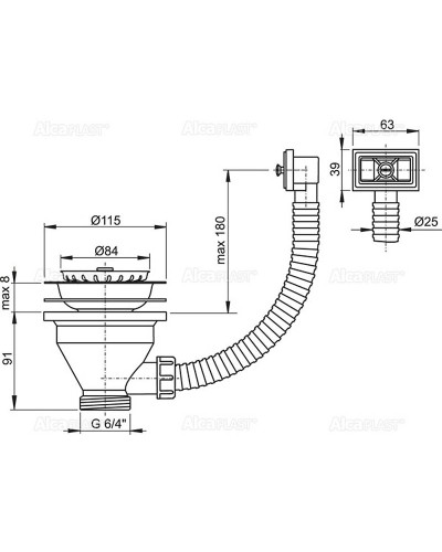 Выпуск для кухонной мойки Alcaplast A38 Нержавеющая сталь