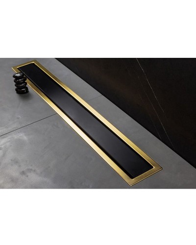 Душевой лоток Pestan Confluo Premium Line 650 Black Glass Gold 13100116 с решеткой Черный глянцевый Золото глянцевое