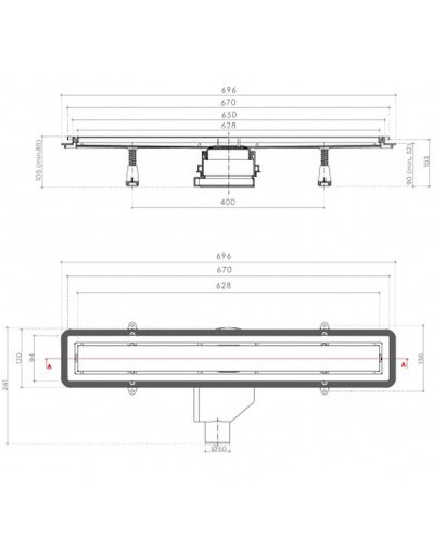 Душевой лоток Pestan Confluo Premium Line 650 Black Glass Gold 13100116 с решеткой Черный глянцевый Золото глянцевое