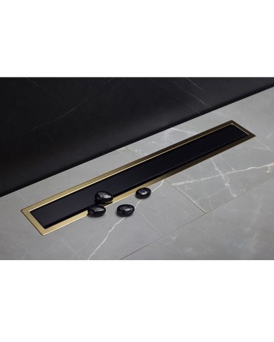 Душевой лоток Pestan Confluo Premium Line 750 Black Glass Gold 13100117 с решеткой Черный глянцевый Золото глянцевое