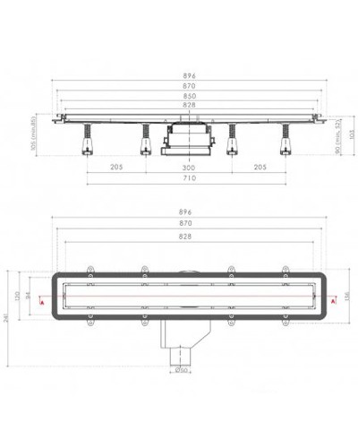 Душевой лоток Pestan Confluo Premium Line 850 Black Glass Gold 13100118 с решеткой Черный глянцевый Золото глянцевое