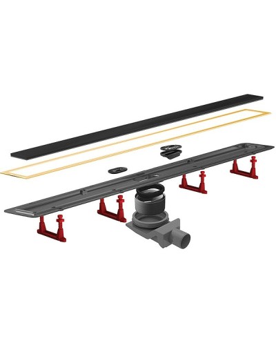 Душевой лоток Pestan Confluo Premium Line 850 Black Glass Gold 13100118 с решеткой Черный глянцевый Золото глянцевое