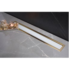Душевой лоток Pestan Confluo Premium Line 850 White Glass Gold 13100124 с решеткой Белый глянцевый Золото глянцевое