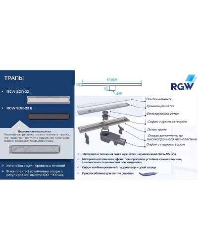 Душевой лоток RGW SDR-22 47212240-01 с двухсторонней решеткой