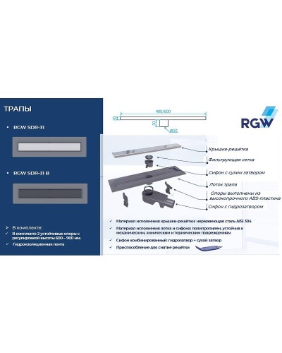 Душевой лоток RGW SDR-31 47213140-01 с решеткой Хром