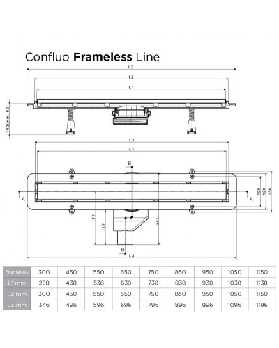 Душевой лоток Pestan Confluo Frameless Line 450 13701318 с двухсторонней решеткой Черный матовый / полая под плитку
