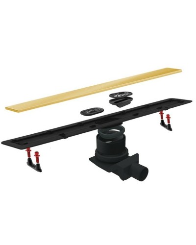 Душевой лоток Pestan Confluo Frameless Line 650 13701222 с двухсторонней решеткой Золото глянцевый / полая под плитку