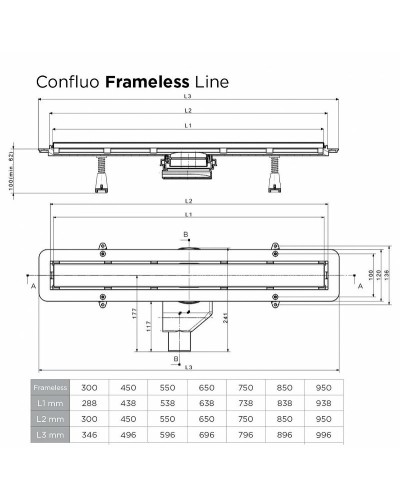 Душевой лоток Pestan Confluo Frameless Line 850 13701224 с двухсторонней решеткой Золото глянцевый / полая под плитку
