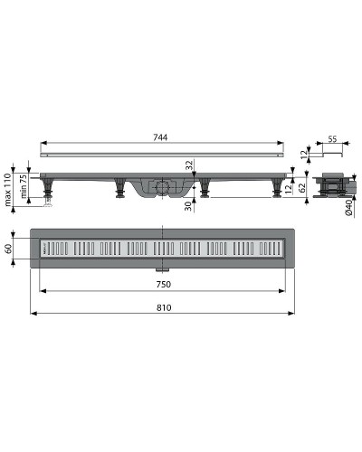 Душевой лоток Koller Pool G10-750 с решеткой Хром матовый
