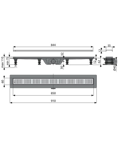 Душевой лоток Koller Pool G10-850 с решеткой Хром матовый