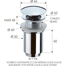 Донный клапан Remer 904CC114 click-clack Хром