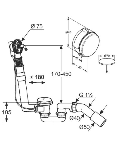 Слив-перелив Kludi Rotexa Multi  2131500-00+7182605-00 Хром